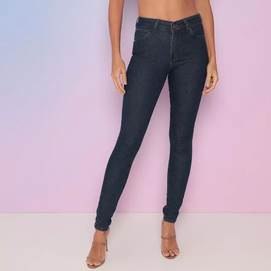 Calça Jeans Skinny Com Recortes- Azul Marinho