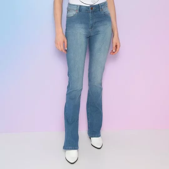 Calça Jeans Flare Com Bolsos- Azul
