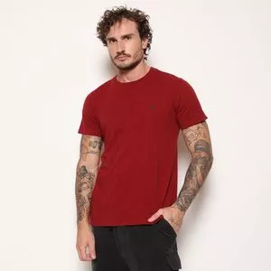 Camiseta Com Bordado<BR>- Vermelho Escuro