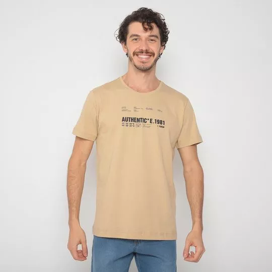 Camiseta Com Inscrições- Bege