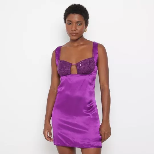 Vestido Curto Com Brilho- Roxo