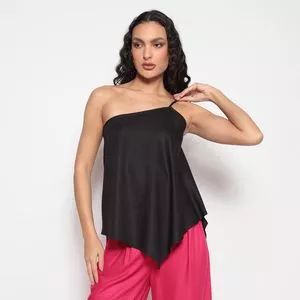 Blusa Ombro Único Lisa<BR>- Preta