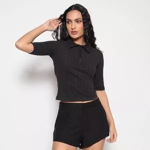 Blusa Canelada<BR>- Preta