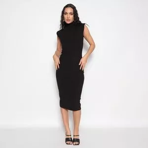 Vestido Midi Canelado<BR>- Preto