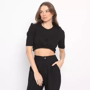 Cropped Canelado<BR>- Preto