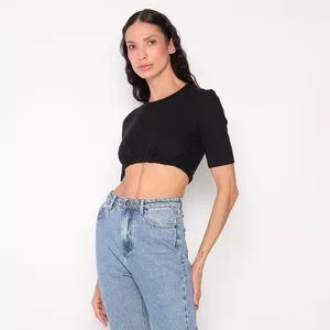 Cropped Canelado<BR>- Preto