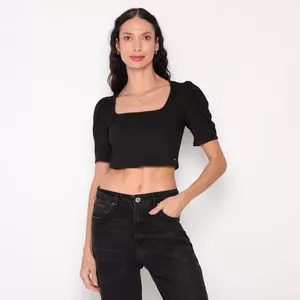 Cropped Com Franzidos<BR>- Preto