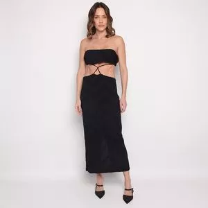 Vestido Midi Texturizado<BR>- Preto