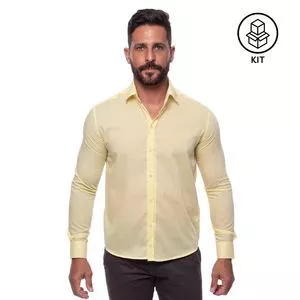 Kit De Camisas Slim Fit<BR>- Amarelo<BR>- 2Pçs