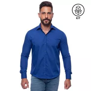Kit De Camisas Slim Fit<BR>- Azul Escuro<BR>- 2Pçs