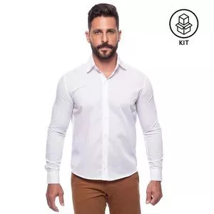 Kit De Camisas Slim Fit<BR>- Branco<BR>- 2Pçs