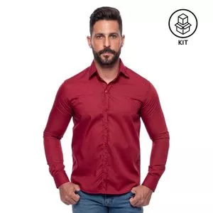 Kit De Camisas Slim Fit<BR>- Vermelho Escuro<BR>- 2Pçs