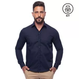 Kit De Camisas Slim Fit<BR>- Azul Marinho<BR>- 2Pçs