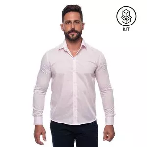 Kit De Camisas Slim Fit<BR>- Rosa Claro<BR>- 2Pçs