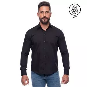 Kit De Camisas Slim Fit<BR>- Preto<BR>- 3Pçs