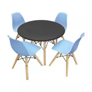 Jogo De Mesa & Cadeiras Infantil Eames<BR>- Preta & Azul<BR>- 5Pçs<BR>- Seat & Co