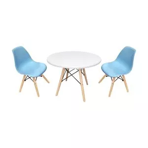 Mesa Infantil Eames Com Cadeiras<BR>- Branca & Azul<BR>- 3Pçs<BR>- Seat&Co