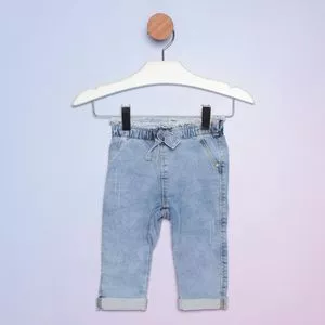 Calça Jeans Reta Com Recortes<BR>- Azul