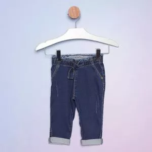 Calça Jeans Reta Com Recortes<BR>- Azul Escuro