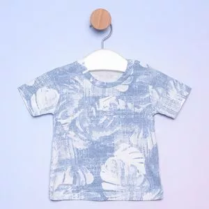 Camiseta Folhagens<BR>- Azul & Off White