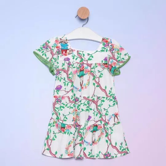 Vestido Folhagens- Branco & Verde