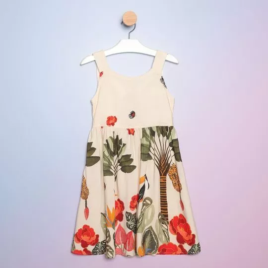 Vestido Floral- Bege & Coral