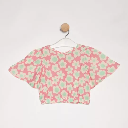 Cropped Floral- Rosa & Bege Claro