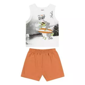 Conjunto De Regata & Bermuda<BR>- Off White & Laranja<BR>- Bee Loop