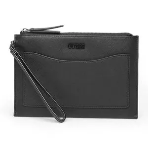 Clutch Com Tag<BR>- Preta<BR>- 15x23x2cm<BR>- Guess