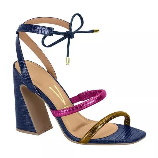Sandália Texturizada Com Tiras- Azul Marinho & Pink- Salto: 9cm- Vizzano
