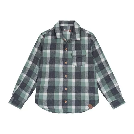 Camisa Xadrez Com Bolso- Cinza Escuro & Verde- Carinhoso