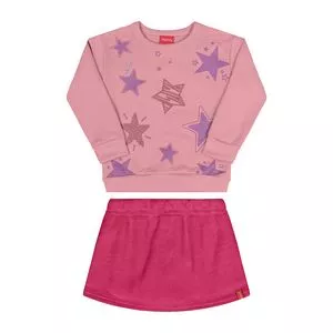 Conjunto De Blusão Estrelas & Saia<BR>- Rosa & Pink<BR>- Kely Kety