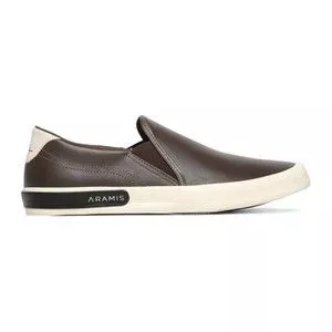 Slip On Com Recortes<BR>- Marrom Escuro & Cinza