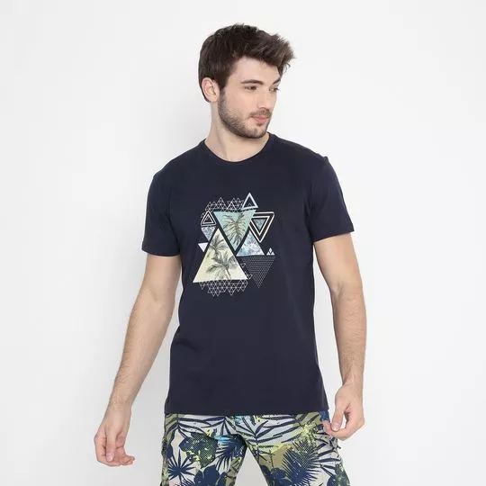 Camiseta Geométrica- Azul Marinho & Azul Claro