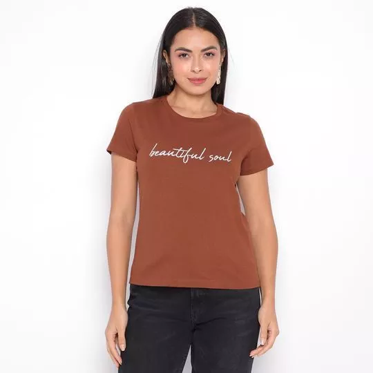 Camiseta Beautiful Soul- Marrom Escuro & Cinza