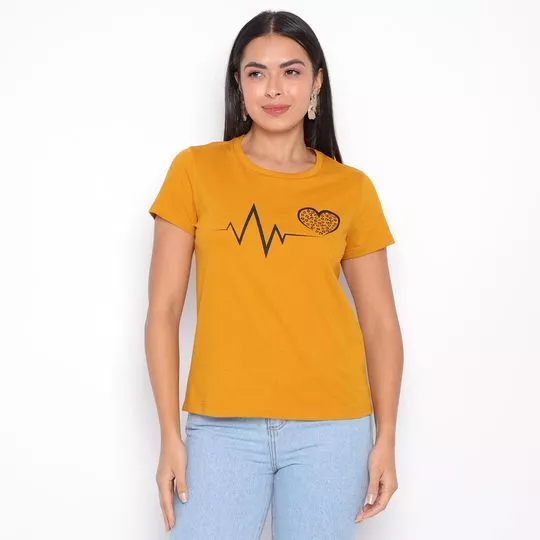 Camiseta Coração- Amarelo Escuro & Preta