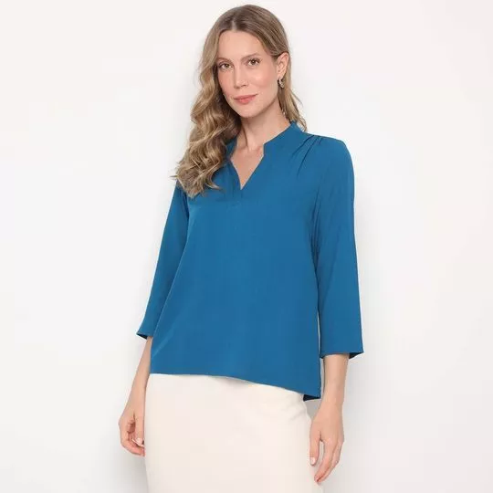 Blusa Com Recortes- Azul Escuro