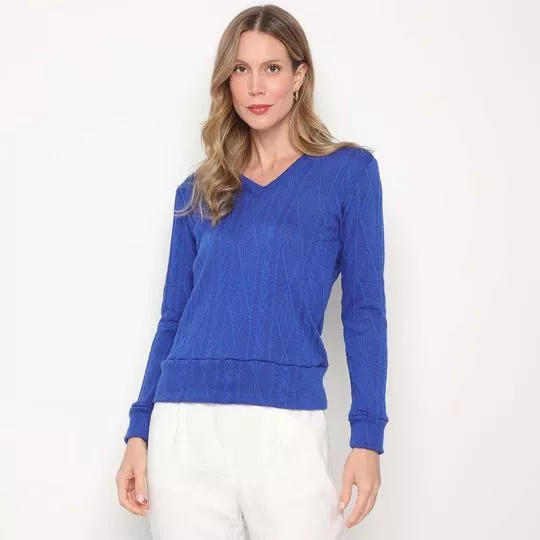 Blusa Em Tricô- Azul Escuro