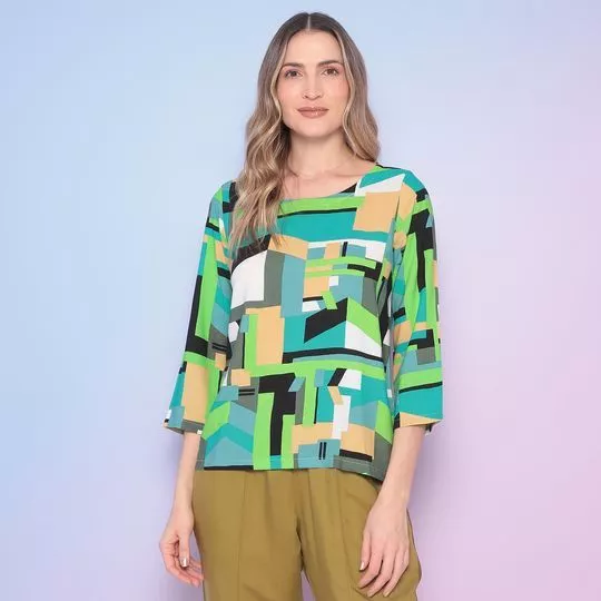 Blusa Abstrata- Verde & Preta