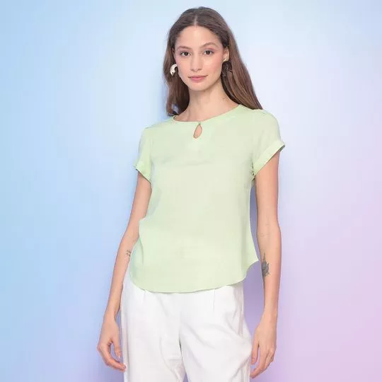 Blusa Lisa Com Linho- Verde Claro