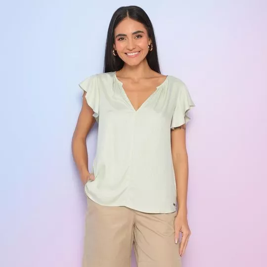 Blusa Com Recortes- Verde Claro