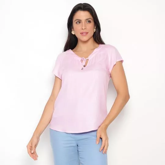 Blusa Com Amarração- Rosa Claro