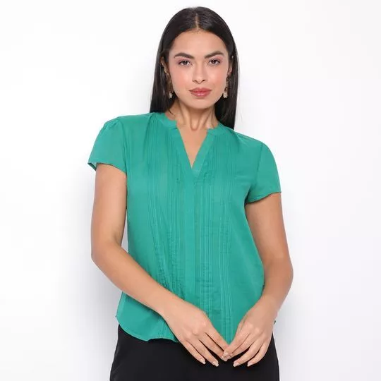 Camisa Com Pregas- Verde Água