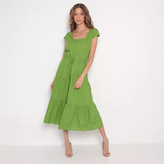 Vestido Midi Com Recortes- Verde