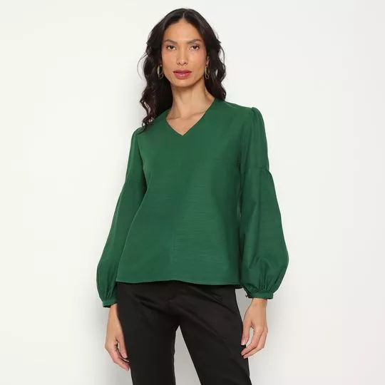 Blusa Com Franzidos- Verde Escuro