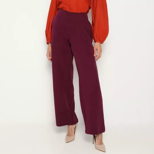 Calça Pantalona Com Bolsos- Vinho