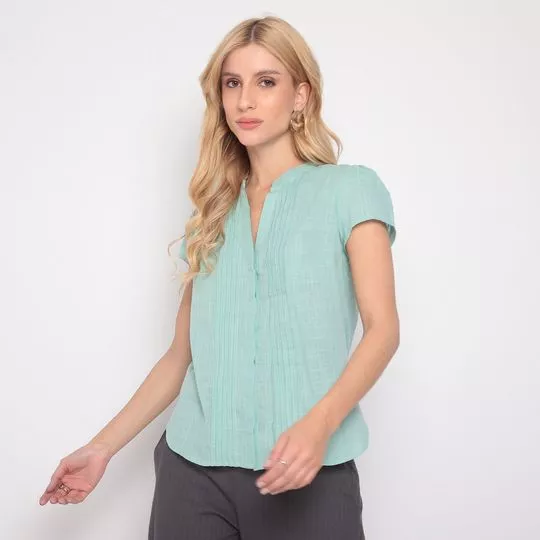 Blusa Com Pregas- Verde Água