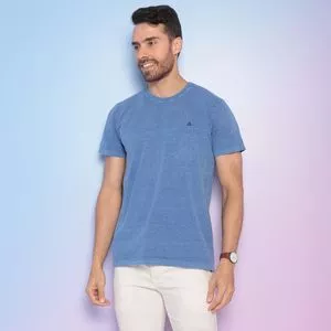 Camiseta Estonada Com Bordado<BR>- Azul