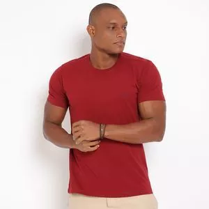 Camiseta Com Bordado<BR>- Vermelho Escuro