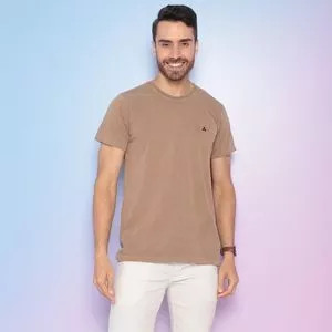 Camiseta Estonada Com Bordado<BR>- Bege